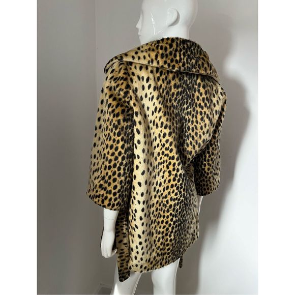 1950’s-1960’s Vintage Faux Leopard Fur Short Rope Wrap Coat with waist belt and - Picture 6 of 16